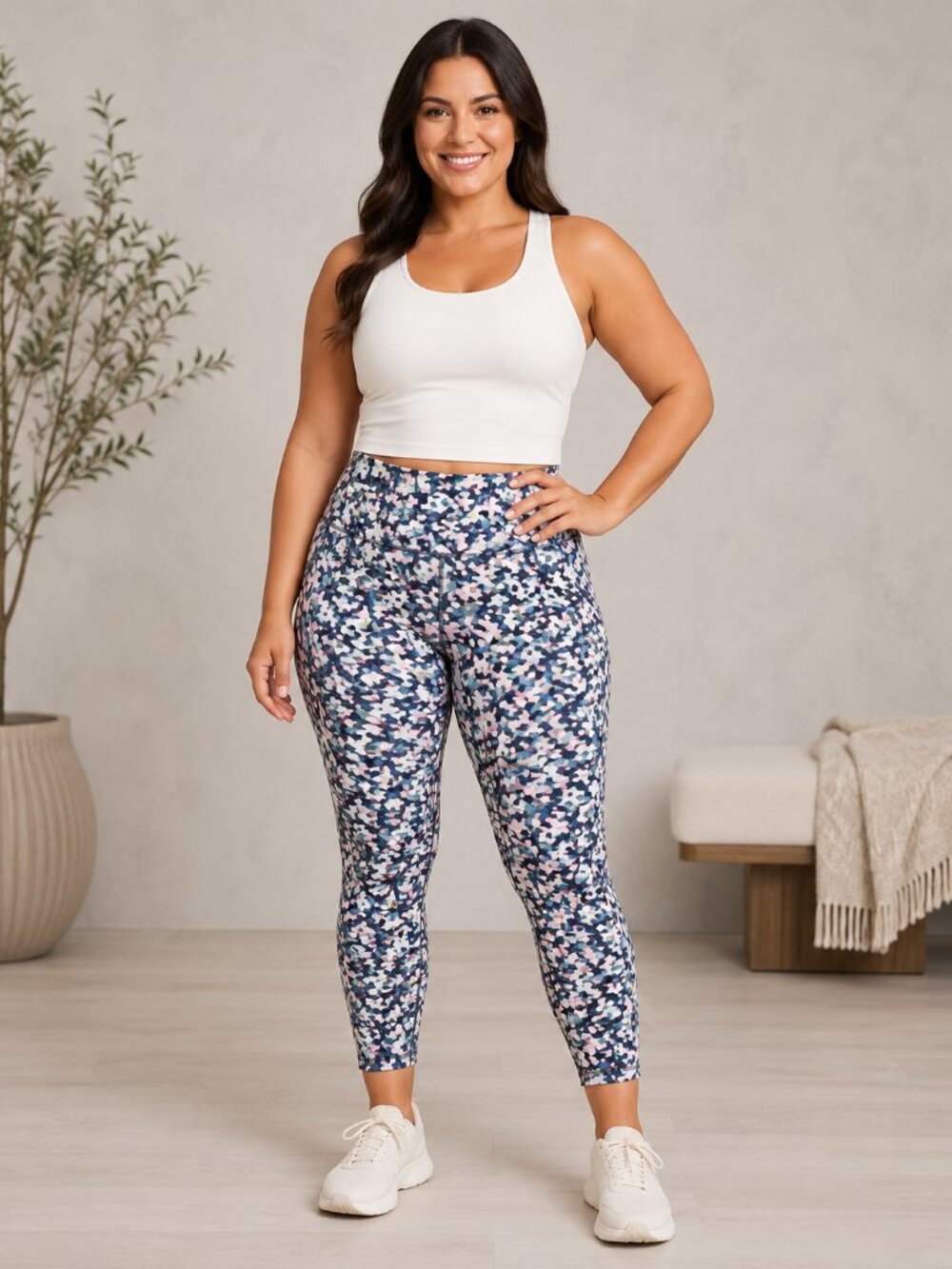 Athleta Salutation Stash Pocket Leggings Womens Large 7/8 Floral Yoga